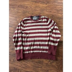 American Eagle Sweater Mens XLT Red Beige Round Neck Long Sleeve Pullover Cotton